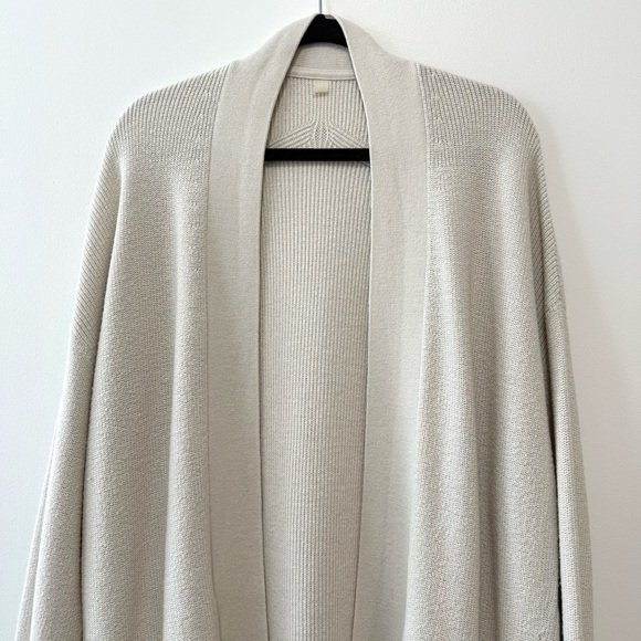Lululemon Merino Wool-Blend Ribbed Long Wrap Cardigan Sweater Cream Sz 12 / XL - Picture 5 of 16